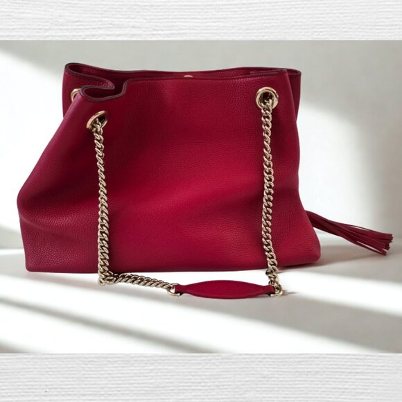 Pebbled Calfskin Medium Soho Chain Shoulder Bag Red - Picture 6 of 11